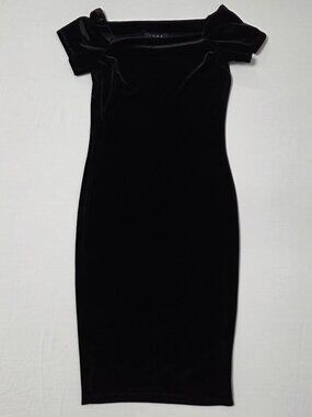 Snap Black Velvet Off-the-Shoulder Bodycon Dress Size S
